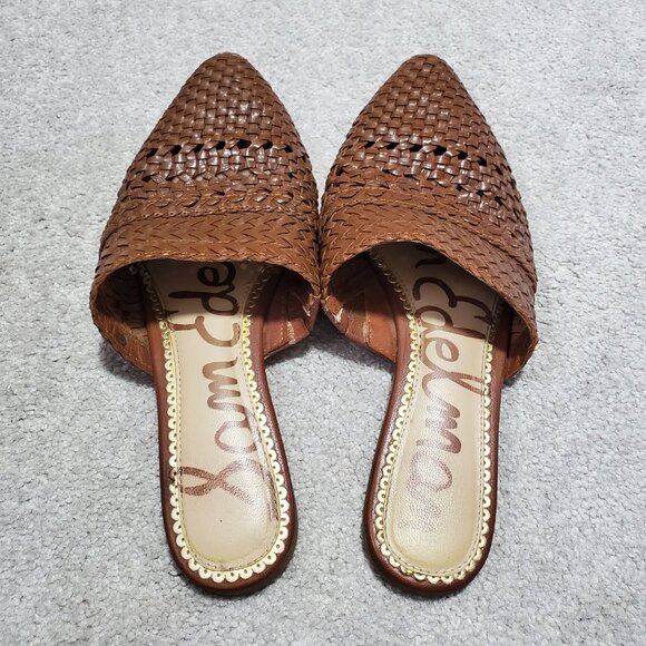 SAM EDELMAN Natalya Woven Leather Mules Clogs Rattan Raffia Brown Women's 7.5 - Picture 10 of 11